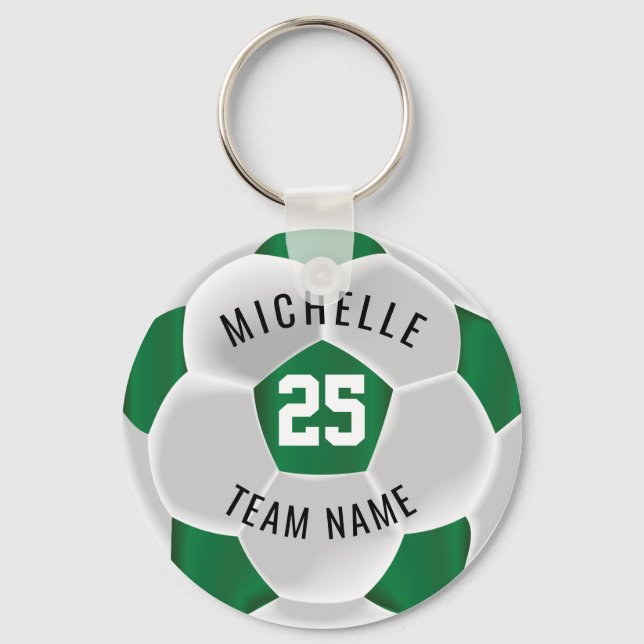 Soccer  - Dark Green and White Key Ring (Front)