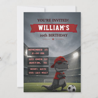 Soccer Dinosaur Birthday Invitation