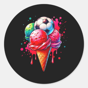 Soccer Drip Ice Cream Watercolor Cone With Sprinkl Classic Round Sticker