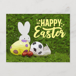 Soccer Easter eggs for easter holiday on green Postcard