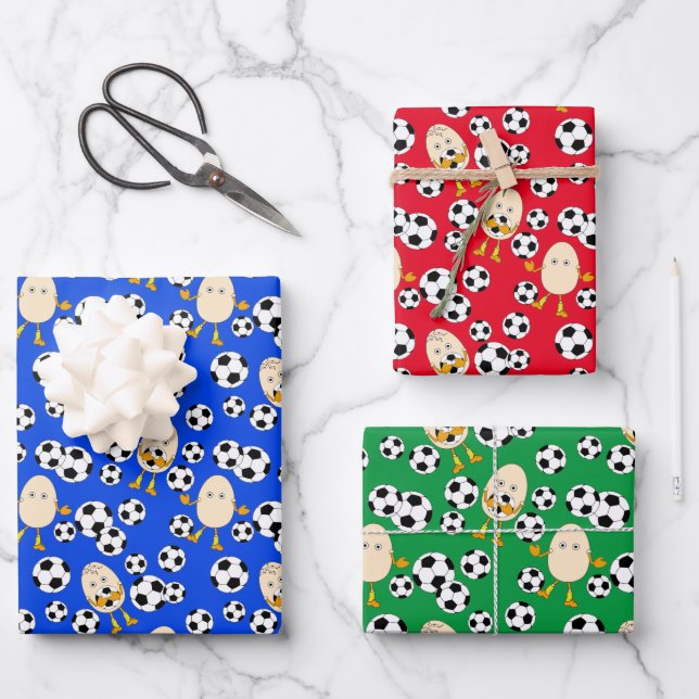 Soccer Egghead Pattern Wrapping Paper Sheet (Front)