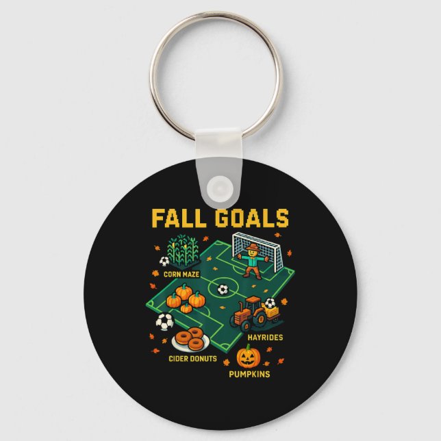 Soccer Fall Goals Fun Kids Autumn Pixel Video Game Key Ring (Front)