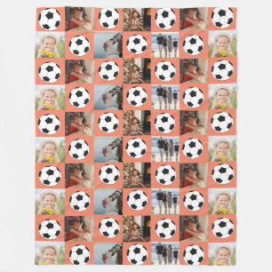 Soccer Family Collage Photo Pattern Orange Fleece Blanket