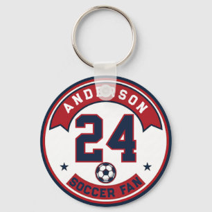 Soccer Fan Name & Player Number Badge Key Ring
