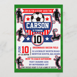 Soccer Field Football Boys Birthday Party Invitation