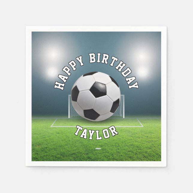 Soccer Field Football Sports Happy Birthday Napkin (Front)