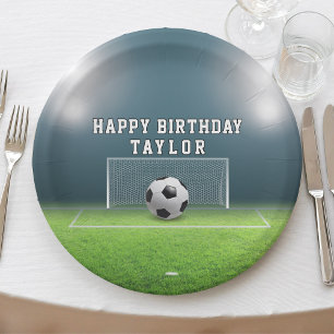 Soccer Field Football Sports Happy Birthday Paper Plate