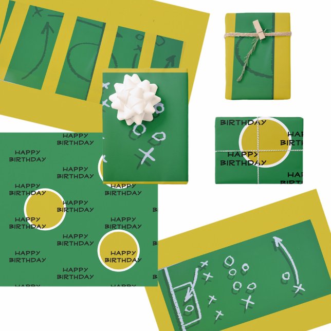 Soccer Field Game Plan Green Yellow customisable Wrapping Paper Sheet (Creator Uploaded)