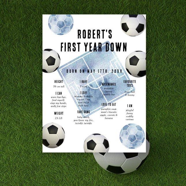 Soccer First Birthday Milestone Birthday Poster (Creator Uploaded)