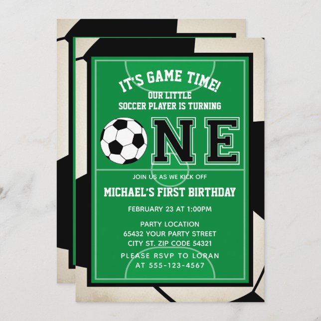 Soccer First Birthday Party Invitation (Front/Back)