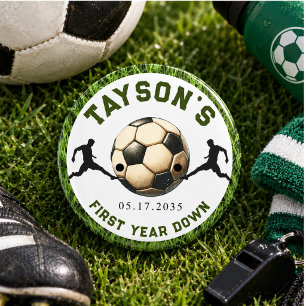 Soccer First Year Down 1st Birthday 6 Cm Round Badge