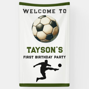 Soccer First Year Down 1st Birthday Banner