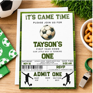 Soccer First Year Down 1st Birthday Invitation