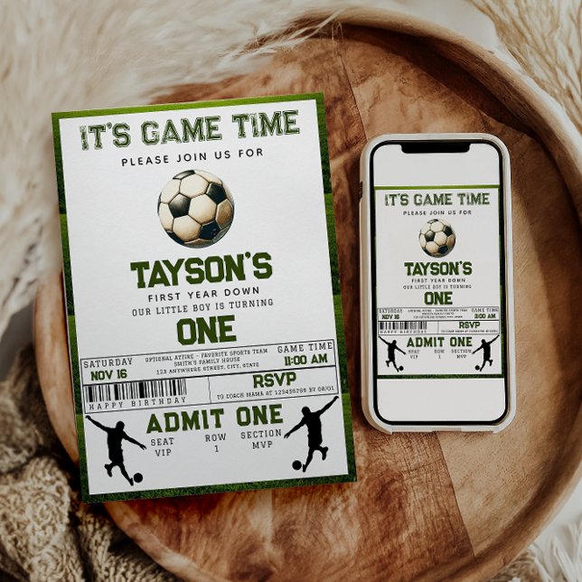 Soccer First Year Down 1st Birthday Invitation (Creator Uploaded)
