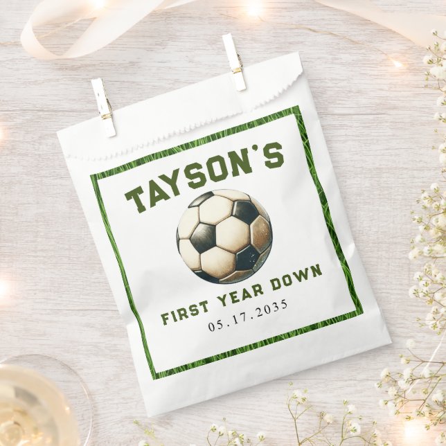 Soccer First Year Down 1st Birthday Paper Favour Bags (Clipped)