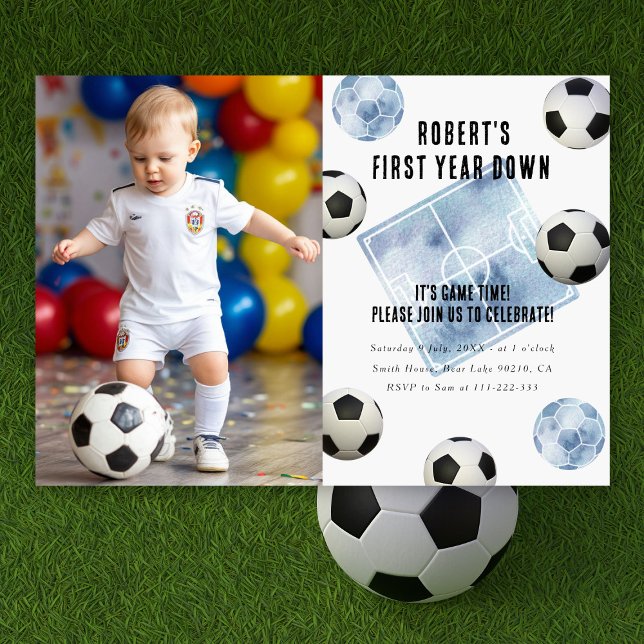 Soccer First Year Down 1st Birthday Party Invitation (Creator Uploaded)