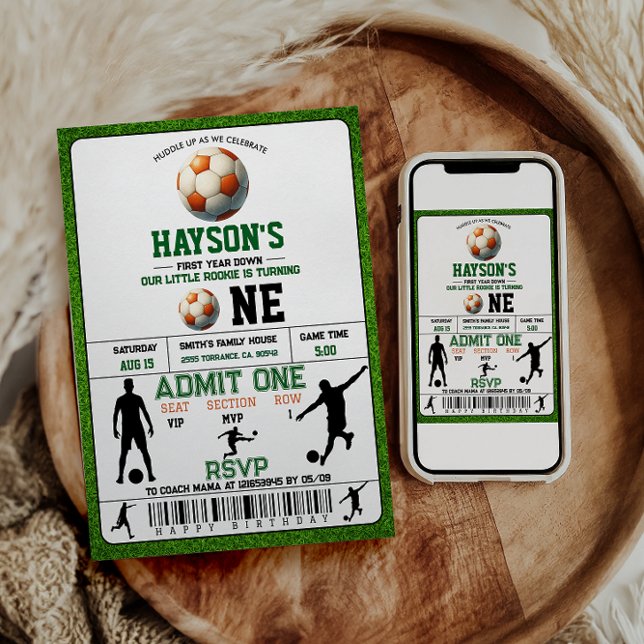 Soccer First Year Down 1st Birthday Party Invitation (Creator Uploaded)