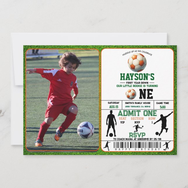 Soccer First Year Down 1st Birthday Party Invitation (Front)