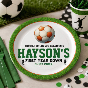 Soccer First Year Down 1st Birthday Party Paper Plate