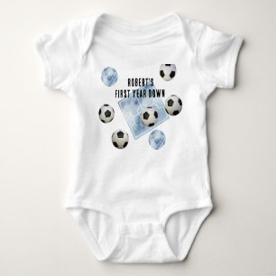 Soccer First Year Down Birthday Party Baby Bodysuit