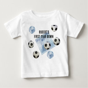 Soccer First Year Down Birthday Party Baby T-Shirt