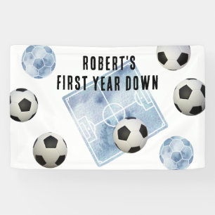 Soccer First Year Down Birthday Party Banner