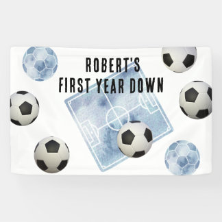 Soccer First Year Down Birthday Party Banner