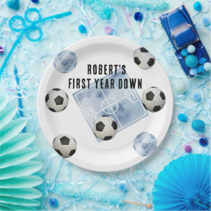 Soccer First Year Down Birthday Party Paper Plate