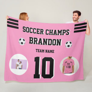 soccer Fleece Blanket pink photos personalised go 