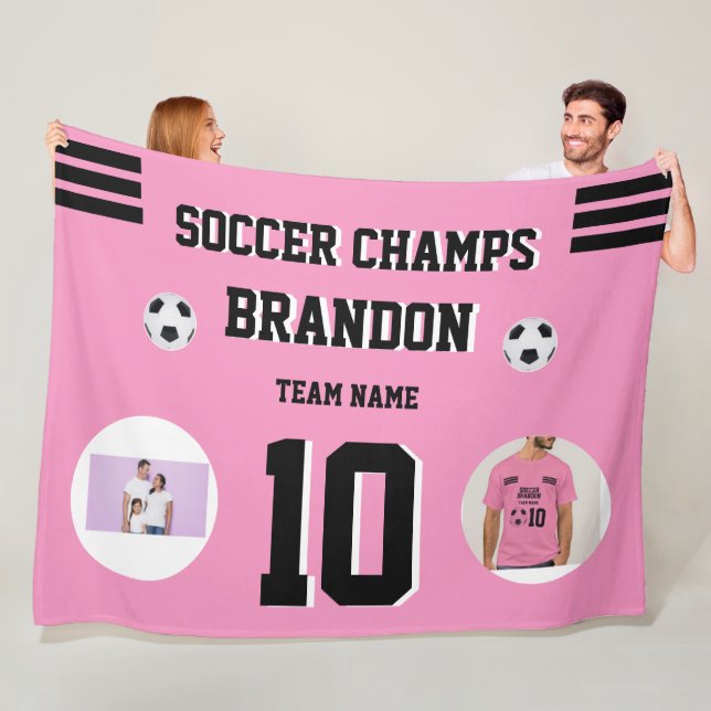 soccer Fleece Blanket pink photos personalised go  (In Situ)