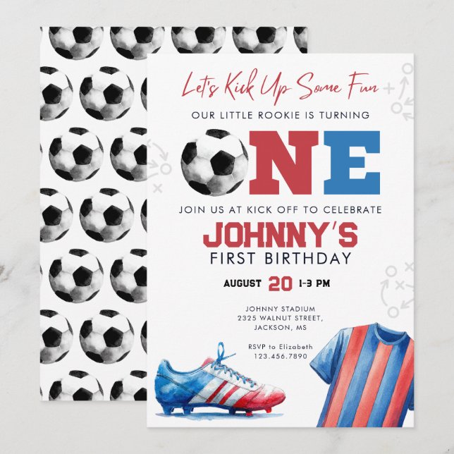 Soccer Football 1st Birthday Invitation (Front/Back)