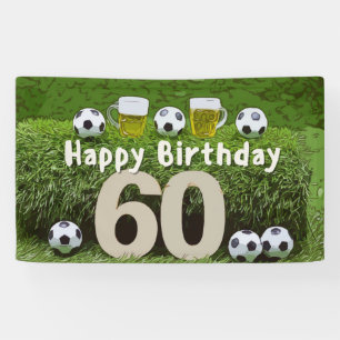 Soccer Football 60th Birthday with ball on green Banner
