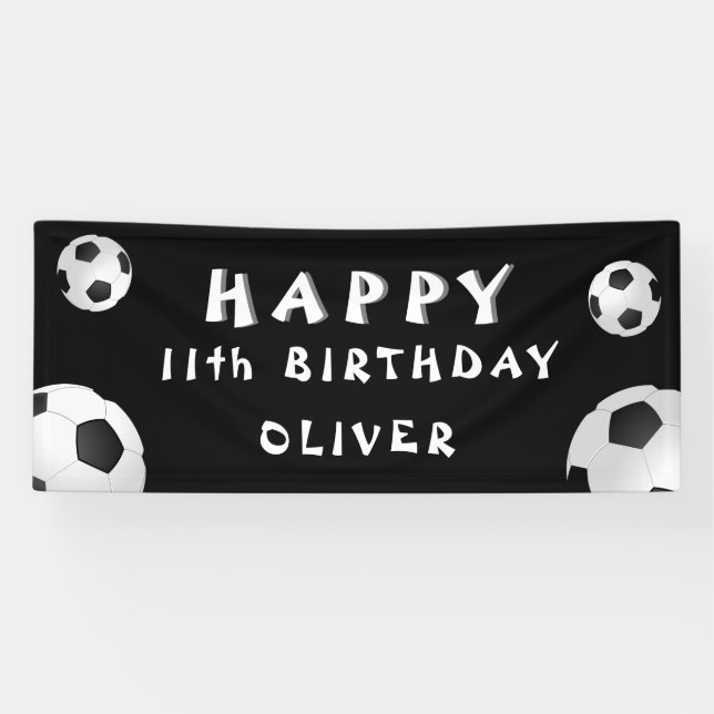 Soccer Football Ball Black Sports Birthday Party Banner (Horizontal)
