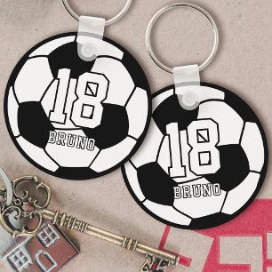 Soccer Football Ball Custom Name & Jersey Number Key Ring