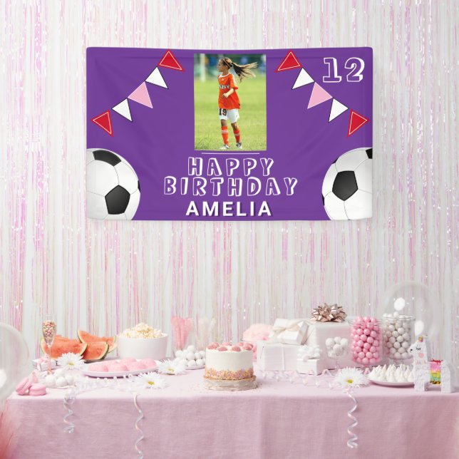 Soccer Football Ball Flags Photo Birthday Banner (Party)