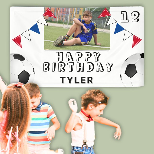 Soccer Football Ball Flags Photo Birthday Party Banner (Creator Uploaded)