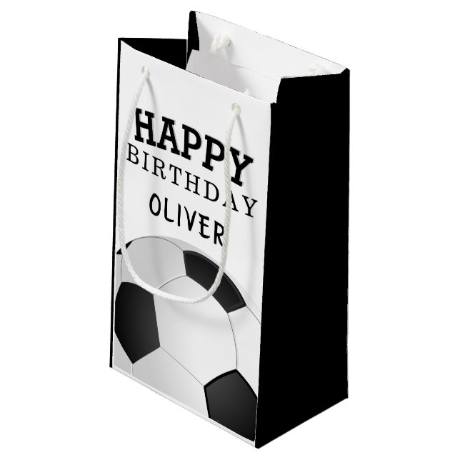 Soccer Football Ball Happy Birthday Kids Name Small Gift Bag (Back Angled)
