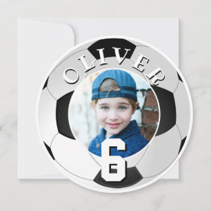 Soccer Football Ball Kids Birthday Age Photo Card