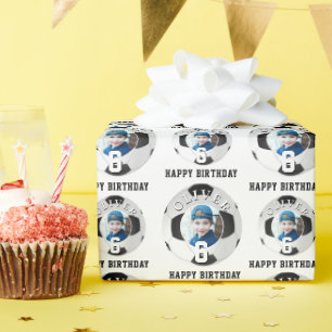 Soccer Football Ball Kids Happy Birthday Age Photo Wrapping Paper