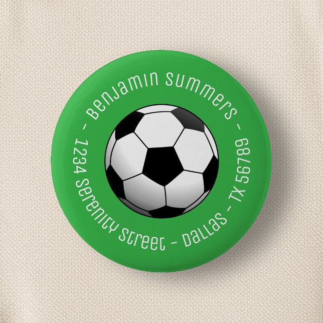 Soccer Football Ball on Green Custom Text 6 Cm Round Badge (Creator Uploaded)