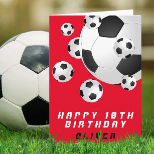 Soccer Football Ball Red Kids Boy Happy Birthday Card