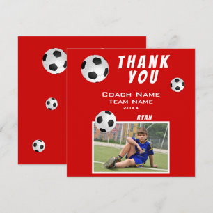 Soccer Football Ball Red Sports Coach Thank You Card