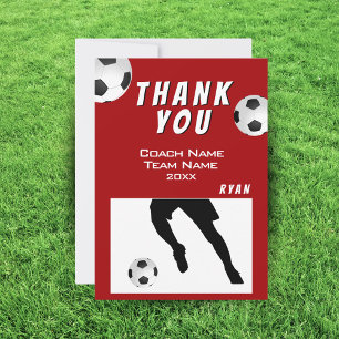Soccer Football Ball Red Thank you Coach Card