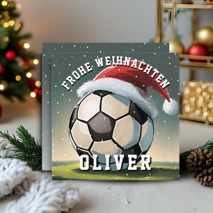 Soccer Football Ball Santa Hat Merry Christmas  Card