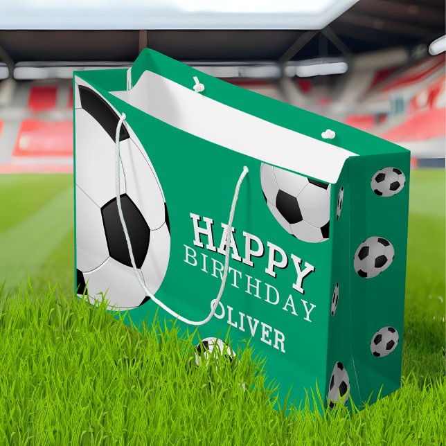Soccer Football Ball Sports Happy Birthday Name Large Gift Bag (Creator Uploaded)