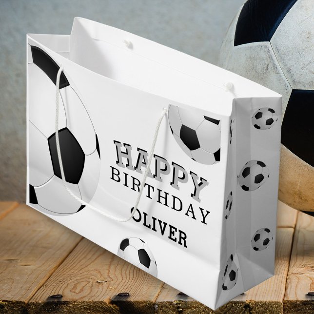 Soccer Football Ball Sports Happy Birthday Name Large Gift Bag (Creator Uploaded)