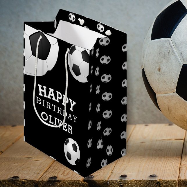 Soccer Football Ball Sports Happy Birthday Name Medium Gift Bag (Creator Uploaded)