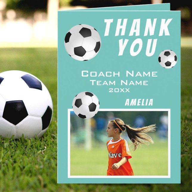 Soccer Football Ball Teal Sports Coach  Thank You Card (Creator Uploaded)