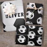 Soccer Football Balls Kids Name Black Birthday Wrapping Paper Sheet<br><div class="desc">Soccer Football Balls Kids Name Black Birthday Wrapping Paper Sheets. Black and white design. Personalise with your name or erase the text.</div>