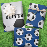 Soccer Football Balls Kids Name Blue Birthday Wrapping Paper Sheet<br><div class="desc">Soccer Football Balls Kids Name Blue Birthday Wrapping Paper Sheets. Personalise with your name or erase the text.</div>